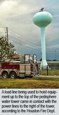 Crew rescued from energized water tower